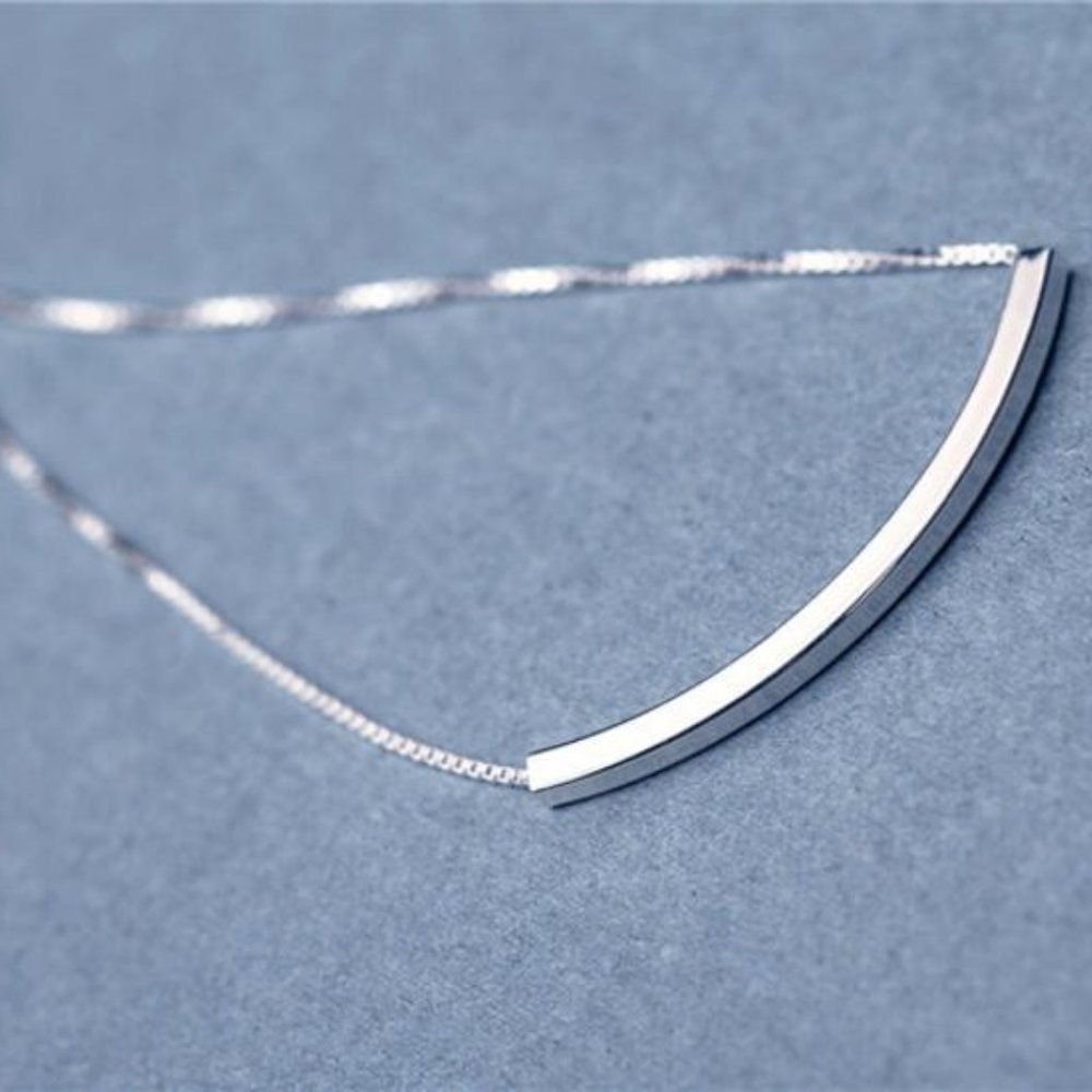 NEW 925 Sterling Silver Simple Bar Necklace - Picture 7 of 8